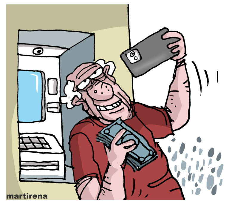 El acceso al efectivo es todavía una de las críticas de los clientes. Caricatura: Martirena.