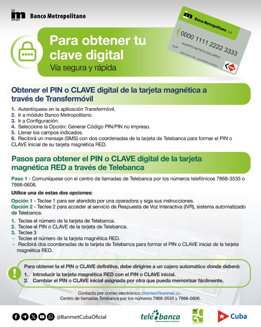 Dos vías para obtener el PIN inicial de la tarjeta magnética RED